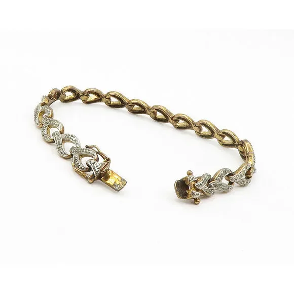 925 Sterling Silver Vintage Genuine Diamond Wrench Link Chain Bracelet BT5249